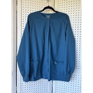 Cherokee Workwear Teal Snap Front Scrub Uniform Jacket Women's Lg Poly/Cotton